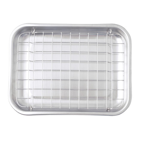 Lot plat à four rectangulaire bas 30 cm et grille 28 cm en acier inoxydable Steel Pan - Mathon - 2