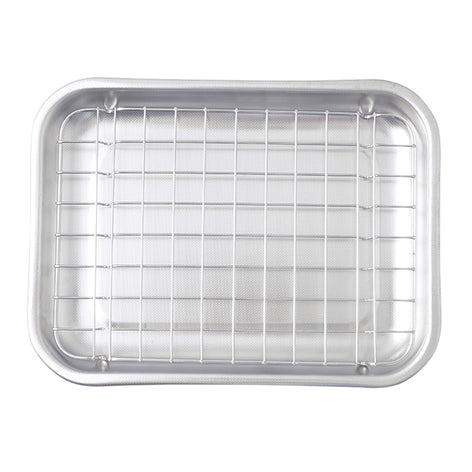 Lot plat à four rectangulaire bas 30 cm et grille 28 cm en acier inoxydable Steel Pan - Mathon - 2