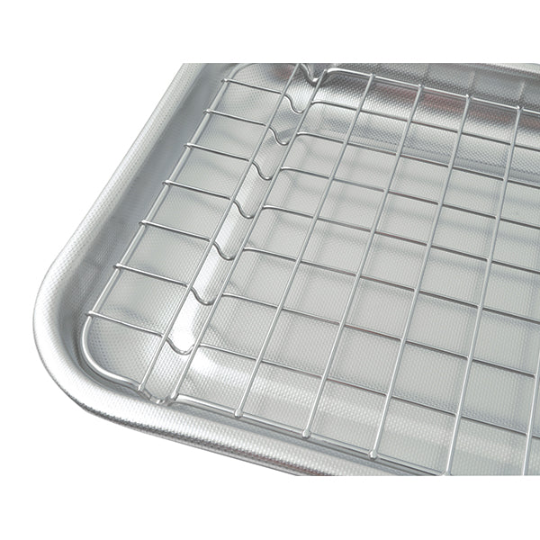 Lot plat à four rectangulaire bas 30 cm et grille 28 cm en acier inoxydable Steel Pan - Mathon - 6