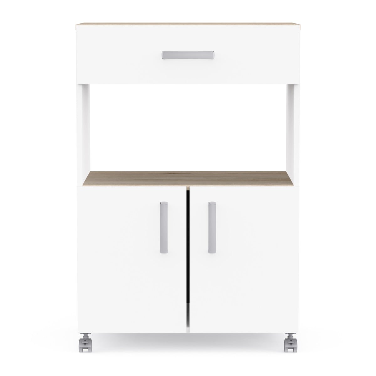 Desserte de cuisine avec 2 portes et 1 tiroir décor chêne et blanc L59,6 cm ANIS Calicosy - Mathon - 1