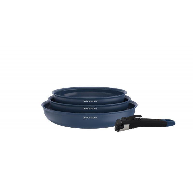 Set de 3 poêles 20-24-28 cm poignée amovible Bleu Arthur Martin AM2033 Arthur Martin - Mathon - 3