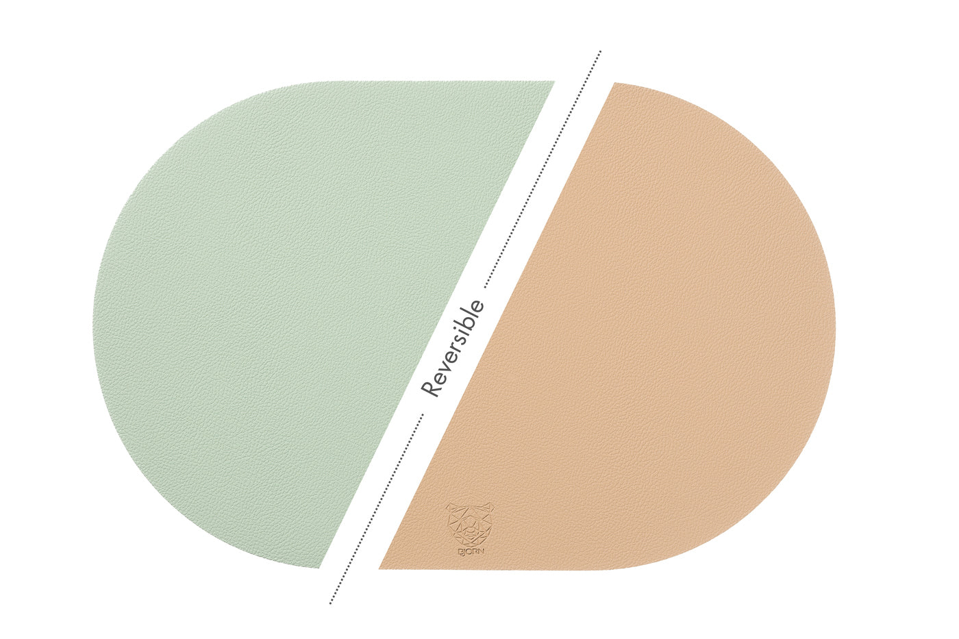 Set de table ovale réversible - 6 pièces - Cuir recyclé rose pâle et vert pâle Björn - Mathon - 3