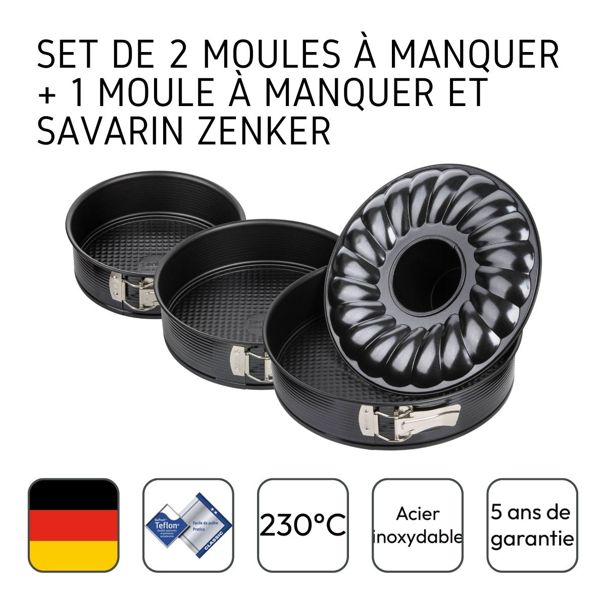 Set de 2 moules à manqué et 1 moule à manqué et savarin diamètres 20, 24 , 28 cm Zenker Black Metallic Zenker - Mathon - 4