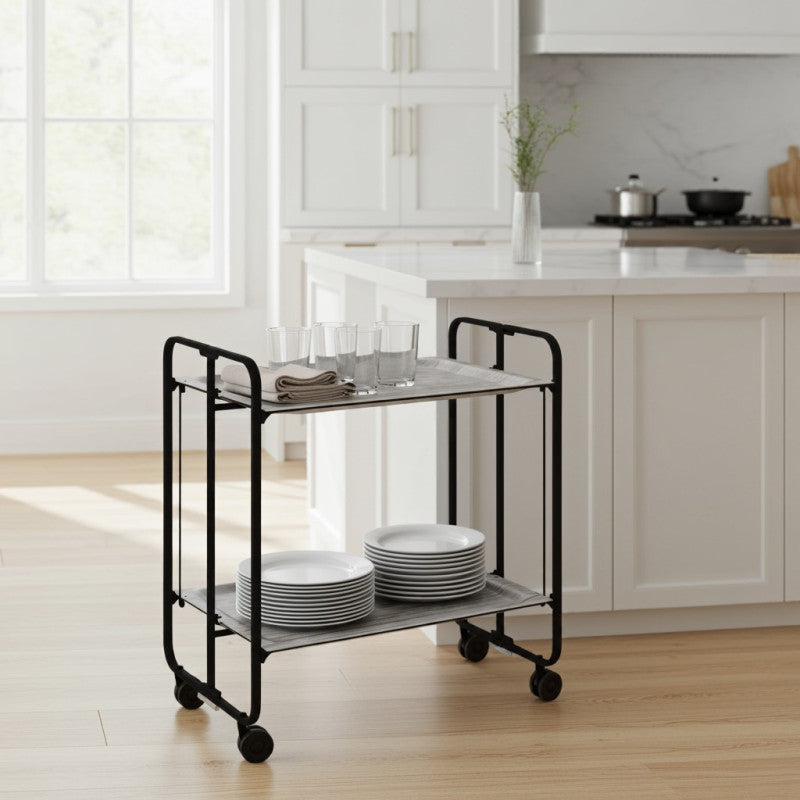 Desserte pliante 2 niveaux avec roulettes – structure noire, bauhaus Don Hierro - Mathon - 3