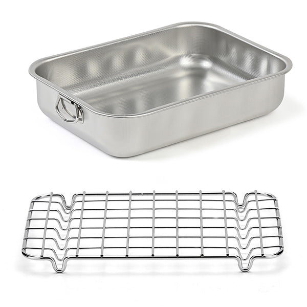 Lot plat à four rectangulaire haut 40 cm et grille 38 cm en acier inoxyable  Steel Pan - Mathon - 1