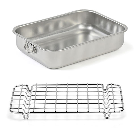 Lot plat à four rectangulaire haut 40 cm et grille 38 cm en acier inoxyable  Steel Pan - Mathon - 1
