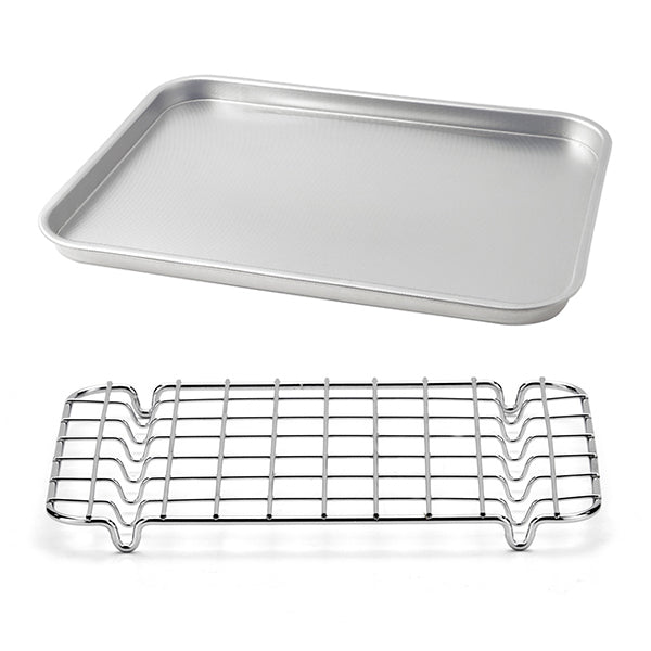 Lot plat à four rectangulaire bas 40 cm et grille 38 cm en acier inoxydable  Steel Pan - Mathon - 1