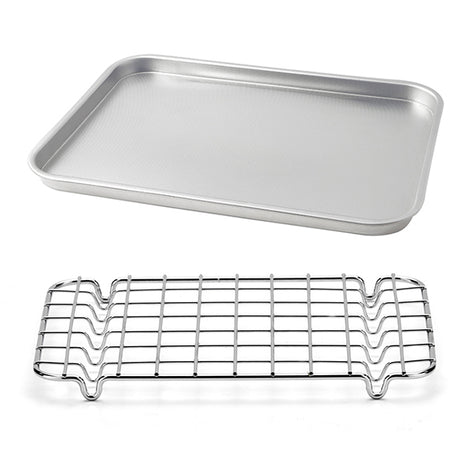 Lot plat à four rectangulaire bas 40 cm et grille 38 cm en acier inoxydable  Steel Pan - Mathon - 1