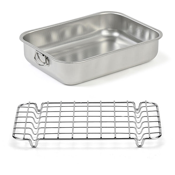Lot plat à four rectangulaire haut 30 cm et grille 28 cm en acier inoxydable  Steel Pan - Mathon - 1