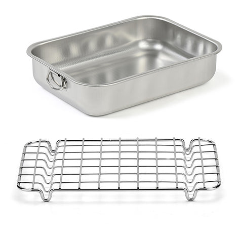 Lot plat à four rectangulaire haut 30 cm et grille 28 cm en acier inoxydable  Steel Pan - Mathon - 1