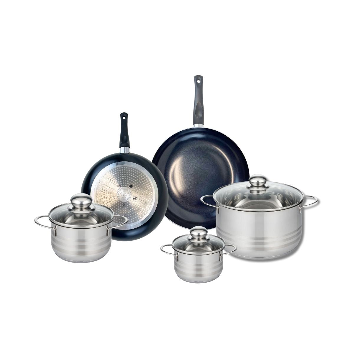 Ensemble de 2 Poêles de cuisson 20 et 24 cm et 3 faitouts 12, 14 et 24 cm  Prima Brillant Elo - Mathon - 1