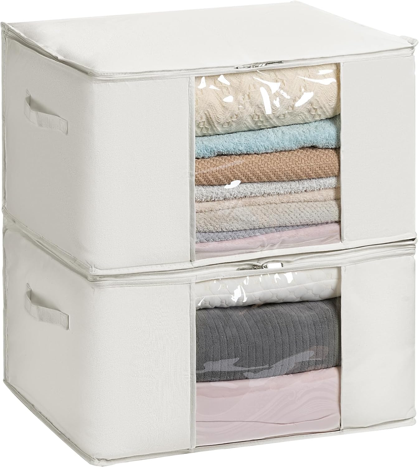 Lot de 2 sacs de rangement pliables beige avec fenêtre Vendos85 - Mathon