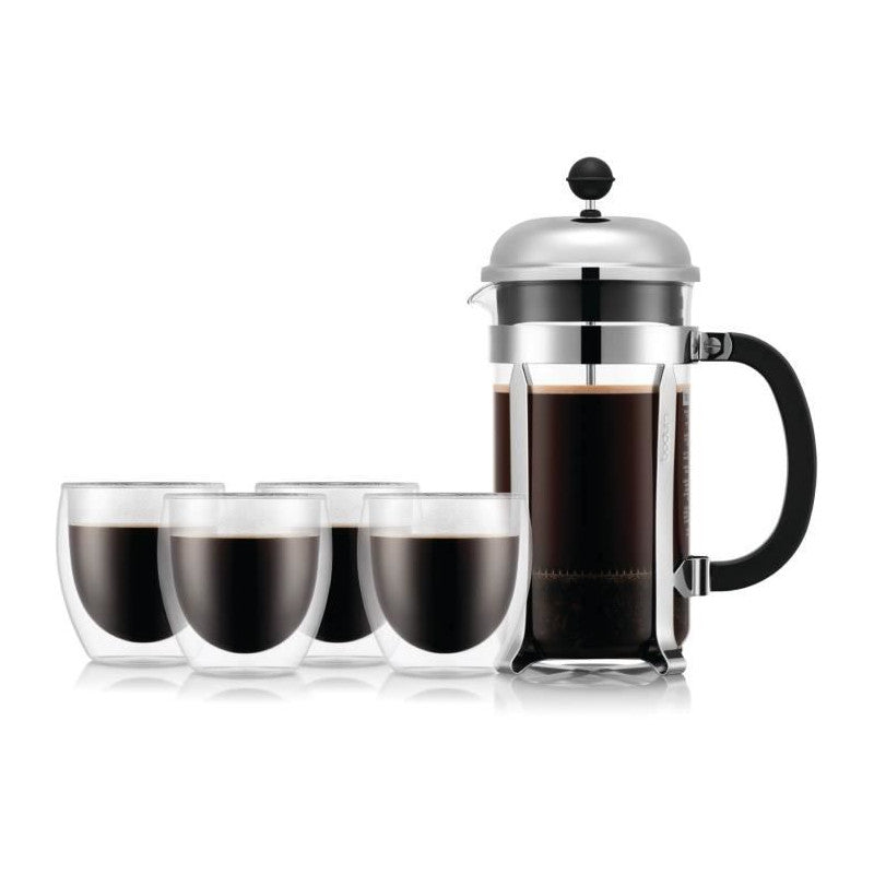 Cafetiere A Piston - Bodum - Chambord Set - 8 Tasses 1.0 L + 4 Verres Pavina Double Paroi 25 Cl Bodum - Mathon