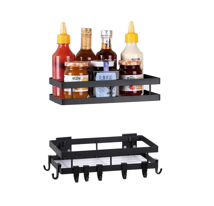 2 Porte Epices Mural Sans Perçage avec 8 Crochets Amovibles noir Vendos85 - Mathon