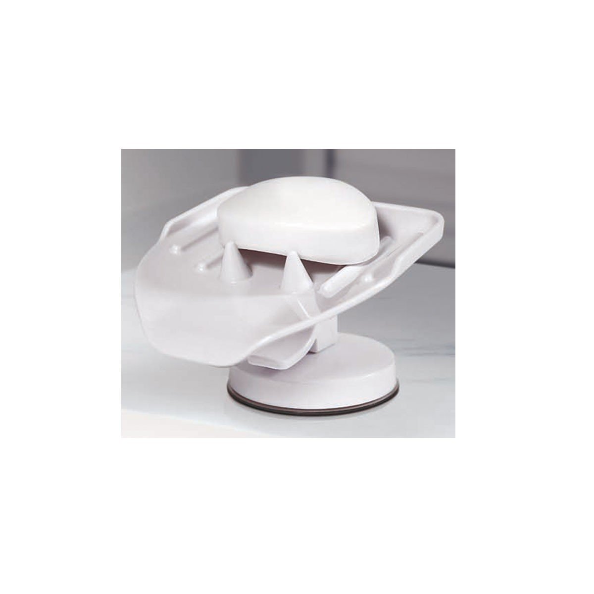 Porte savon à ventouse 2 en 1 blanc ASTUCEO - Mathon - 1