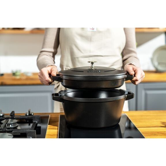 Set empilable de 4 pièces en Fonte, Rond, Ø 24 cm, Noir Staub - Mathon - 5