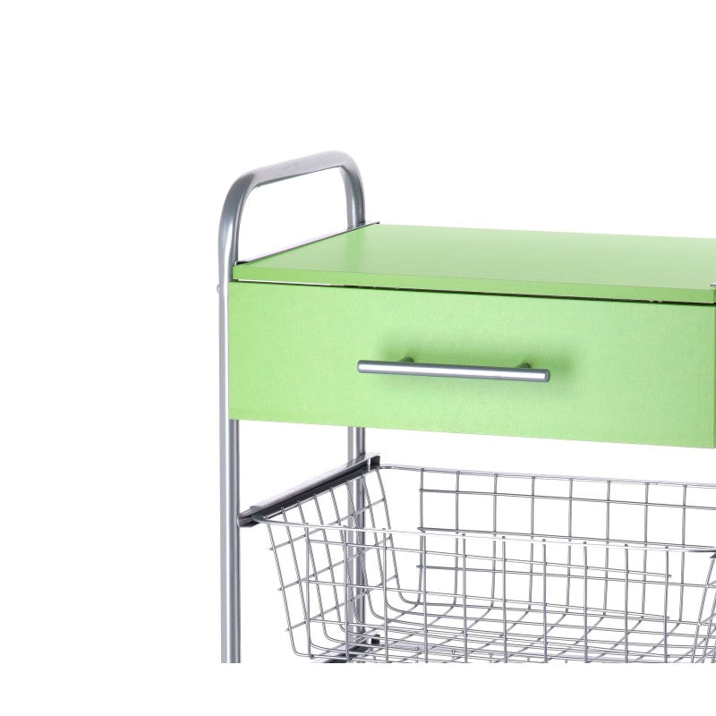 Desserte de cuisine alesia pistache – 3 paniers, tiroir et plateau d