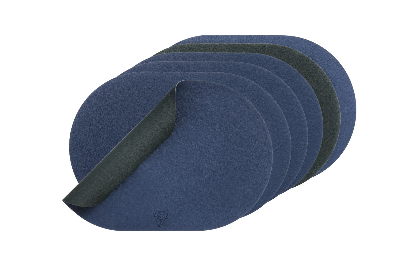 Set de table ovale réversible - 6 pièces - Cuir recyclé bleu nuit et gris anthracite Björn - Mathon - 1