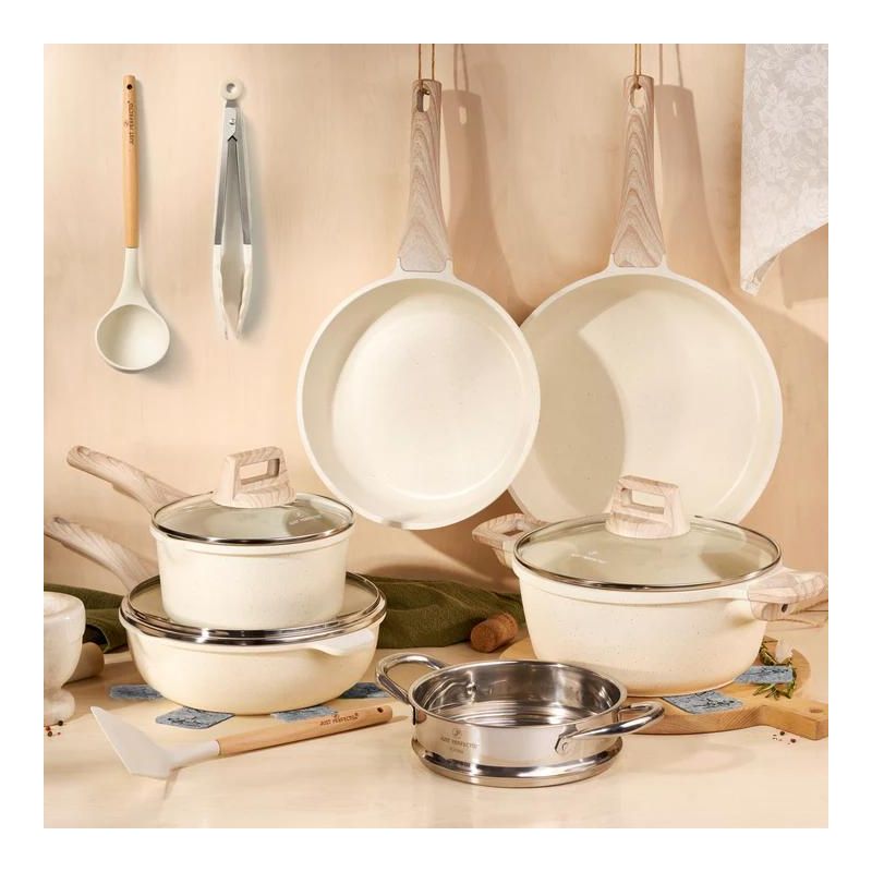 Batterie de cuisine 14 pièces avec cuiseur à vapeur Antiadhésif en Granit beige Just perfecto JL-25 Just Perfecto - Mathon - 2