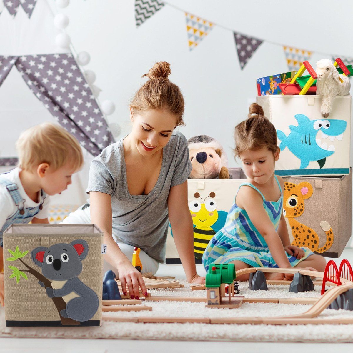 Boîte de rangement en tissu pour enfant "koala" sur fond foncé, compatible Ikea Kallax Lifeney Fackelmann - Mathon - 2