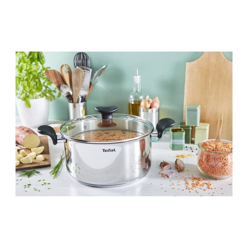 Tefal E3084604 Primary Faitout Inox 24 Cm / 5l + Couvercle/ Compatible Induction Seb - Mathon - 5