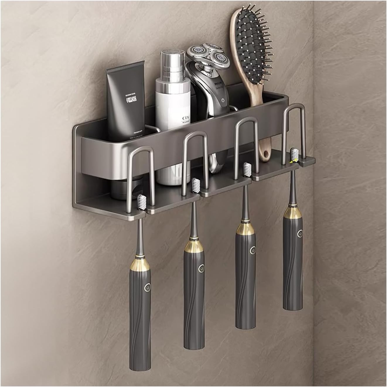 Porte-brosse à dents sans perçage pour 4 gobelets noir Vendos85 - Mathon