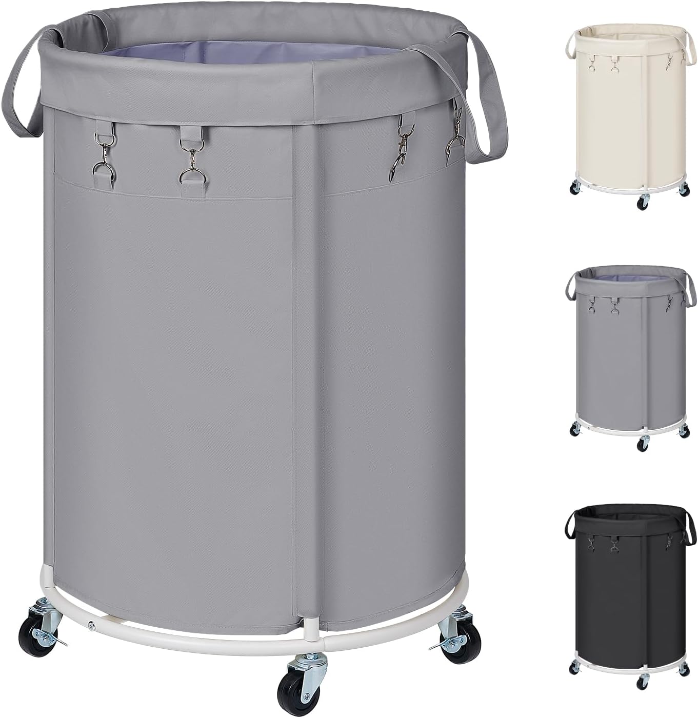 Panier à linge gris 150L rond sur roulettes avec poignée Vendos85 - Mathon