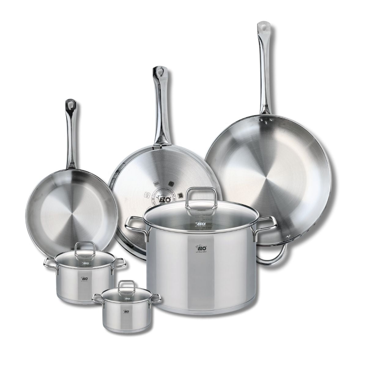 Ensemble de 3 Poêles de cuisson 24, 28 et 32 cm et 3 faitouts 12, 14 et 26 cm  Profi Citrin Elo - Mathon - 1