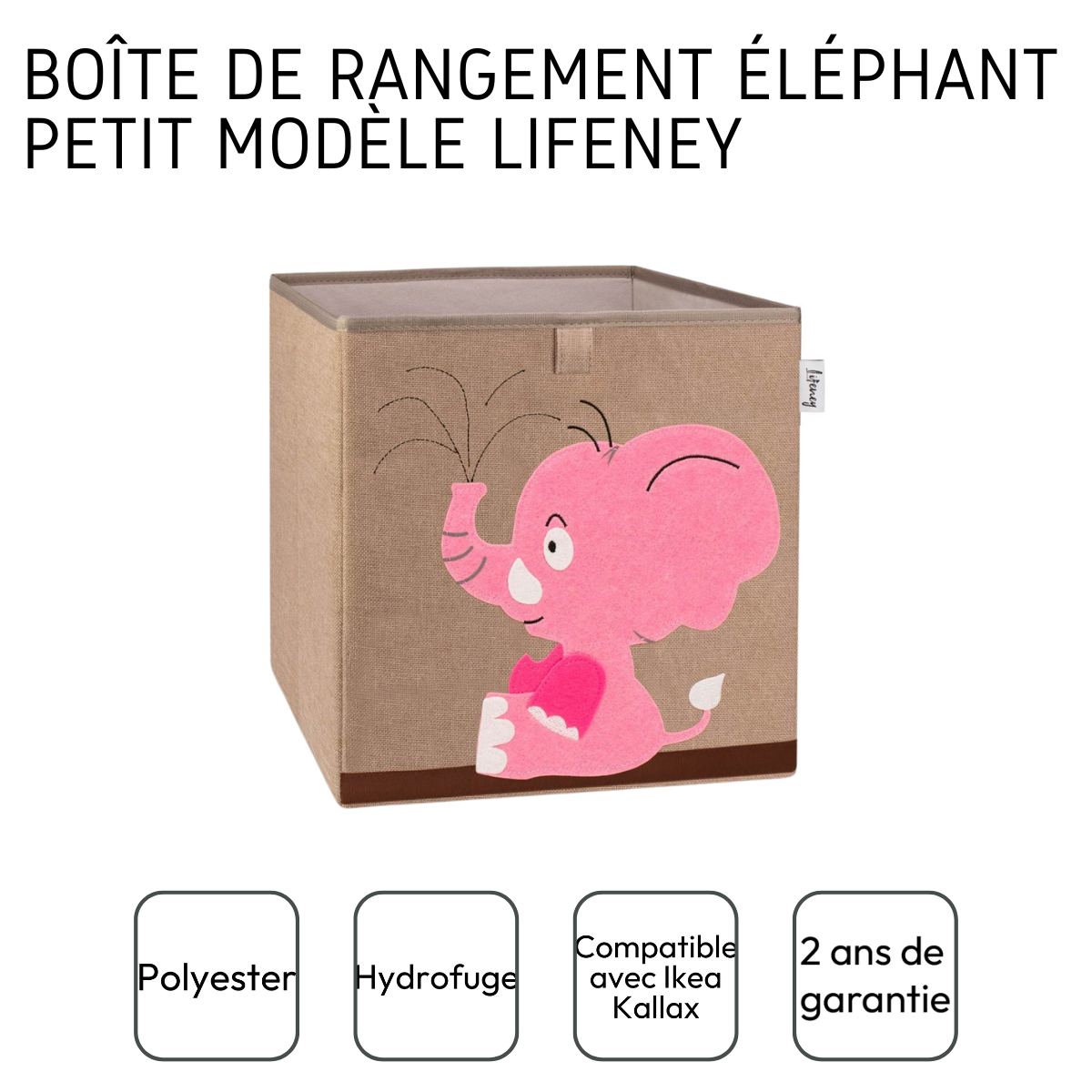 Boîte de rangement en tissu pour enfant "éléphant rose", compatible Ikea Kallax Lifeney Fackelmann - Mathon - 4