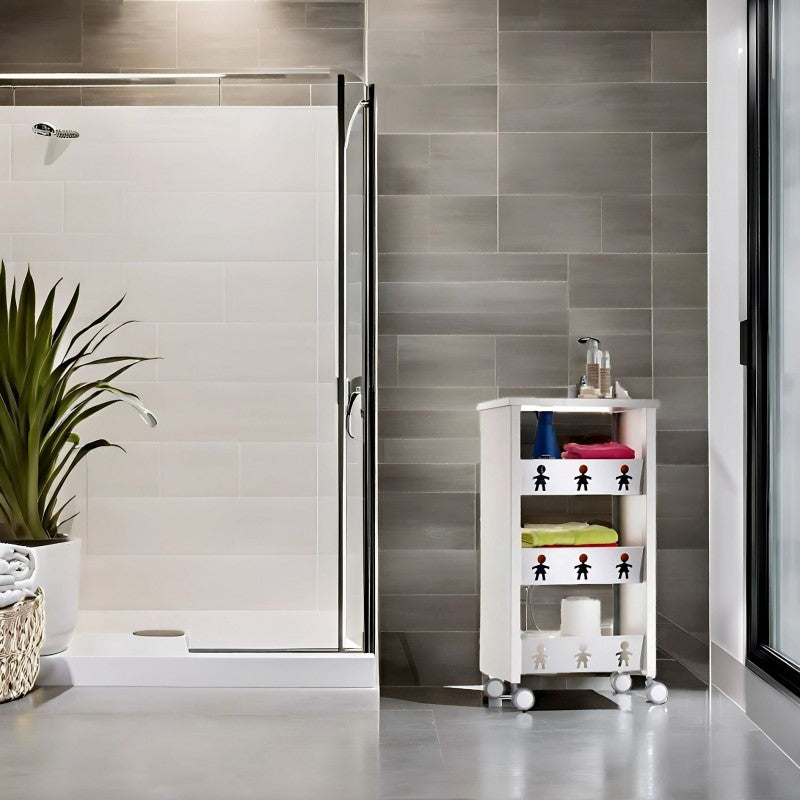 Chariot de rangement, étagère à roulettes, 83,50 x 43,5 x 30,5 cm., BALI, Blanc-Acier Inoxydable Don Hierro - Mathon - 2