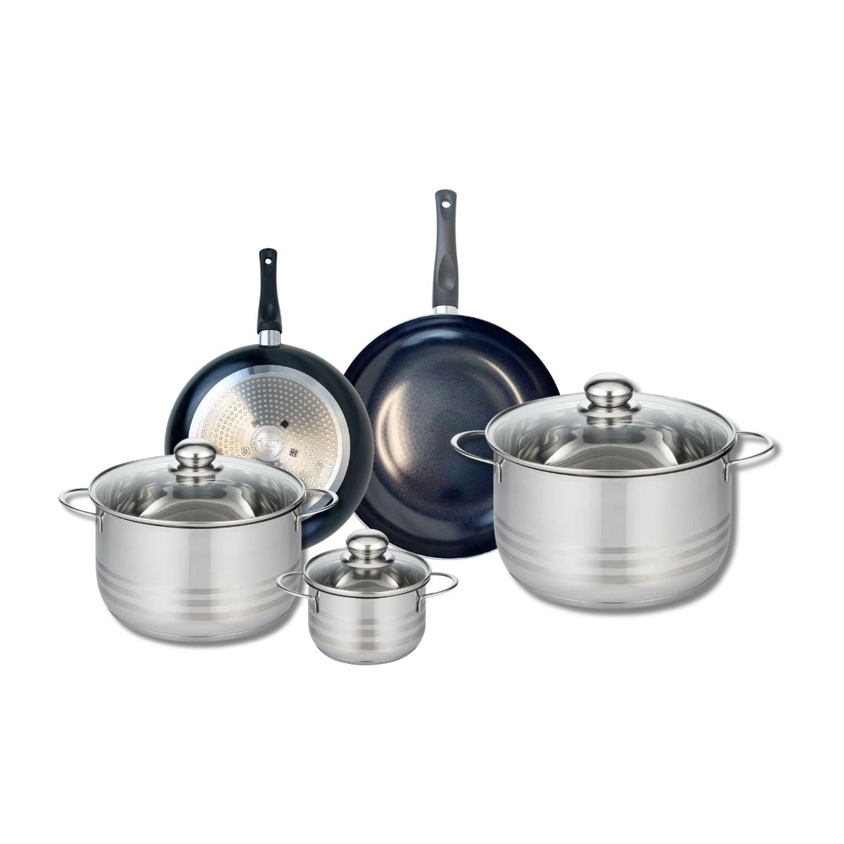 Ensemble de 2 Poêles de cuisson 20 et 24 cm et 3 faitouts 12, 20 et 24 cm  Prima Brillant Elo - Mathon - 1