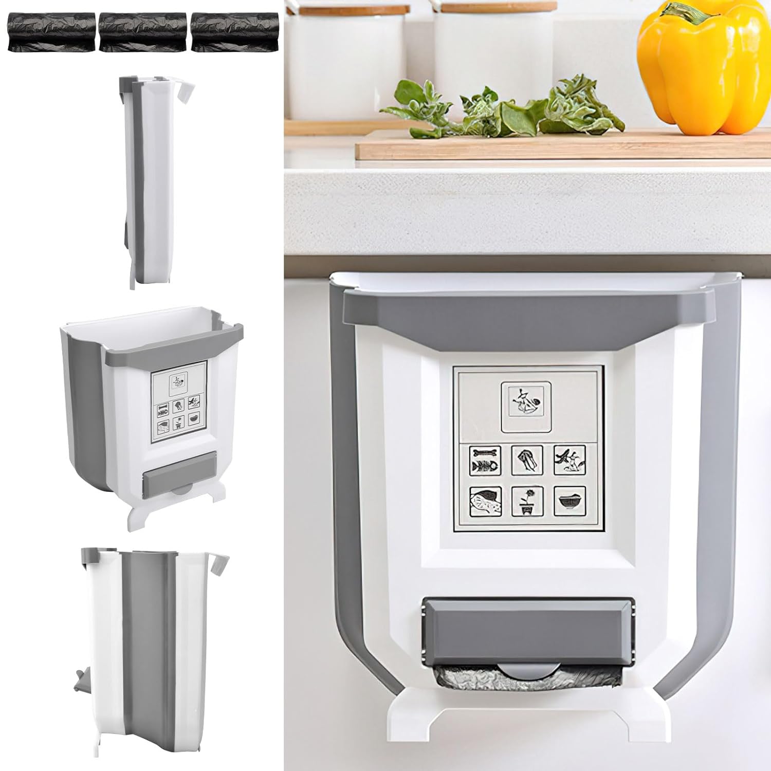 Poubelle Suspendue Pliable de 10L blanc gris Vendos85 - Mathon