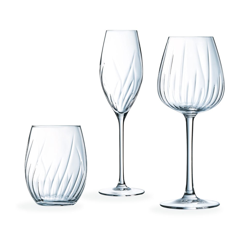 Ensemble 12 verres à pied et verres à eau Swirly - Cristal d