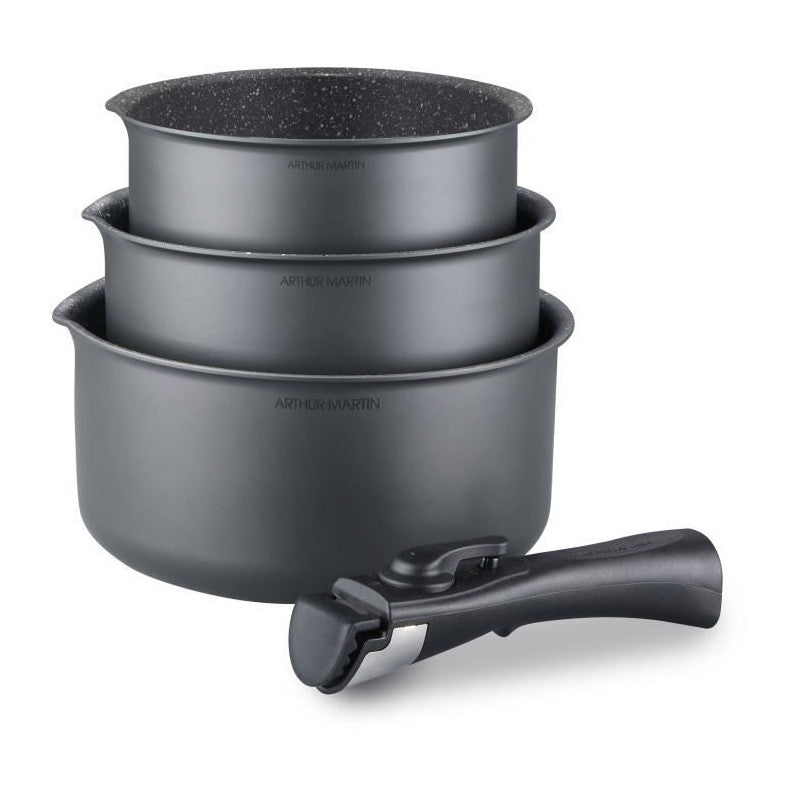 Batterie De Cuisine   Am777gm Set De 3 Casseroles - Gris Mat 16-18-20 Cm + 1 Poignée Amovible - Tous Feux Dont Indu Arthur Martin - Mathon - 2