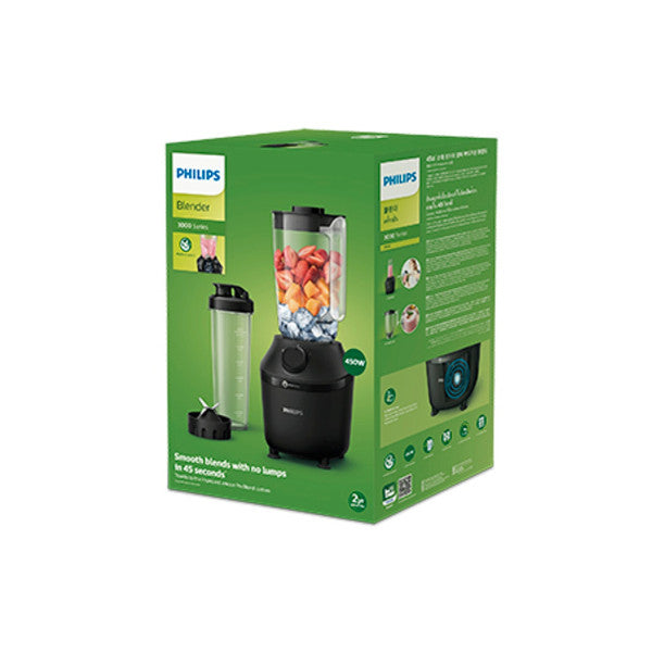 Blender, 450w, 4 lames problend 4, bol plastique de 1,9l, gourde, 1 vitesse + pulse, noir Philips - Mathon - 3