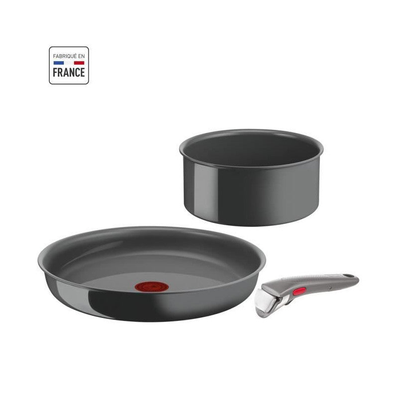 Tefal Ingenio Lot De 3 Pieces, Poele 28 Cm, Casserole 18 Cm, Poignée, Induction, Céramique, Fabriqué En France, Renew L260930 Seb - Mathon - 1