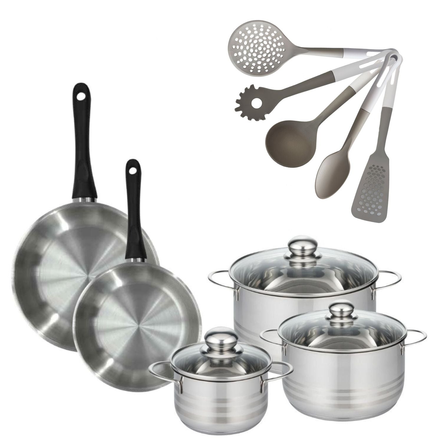 Lot Poêle 24/28 cm  Geneva avec 3 Faitouts 16/20/24 cm et 5 ustensiles Fackelmann - Mathon - 1