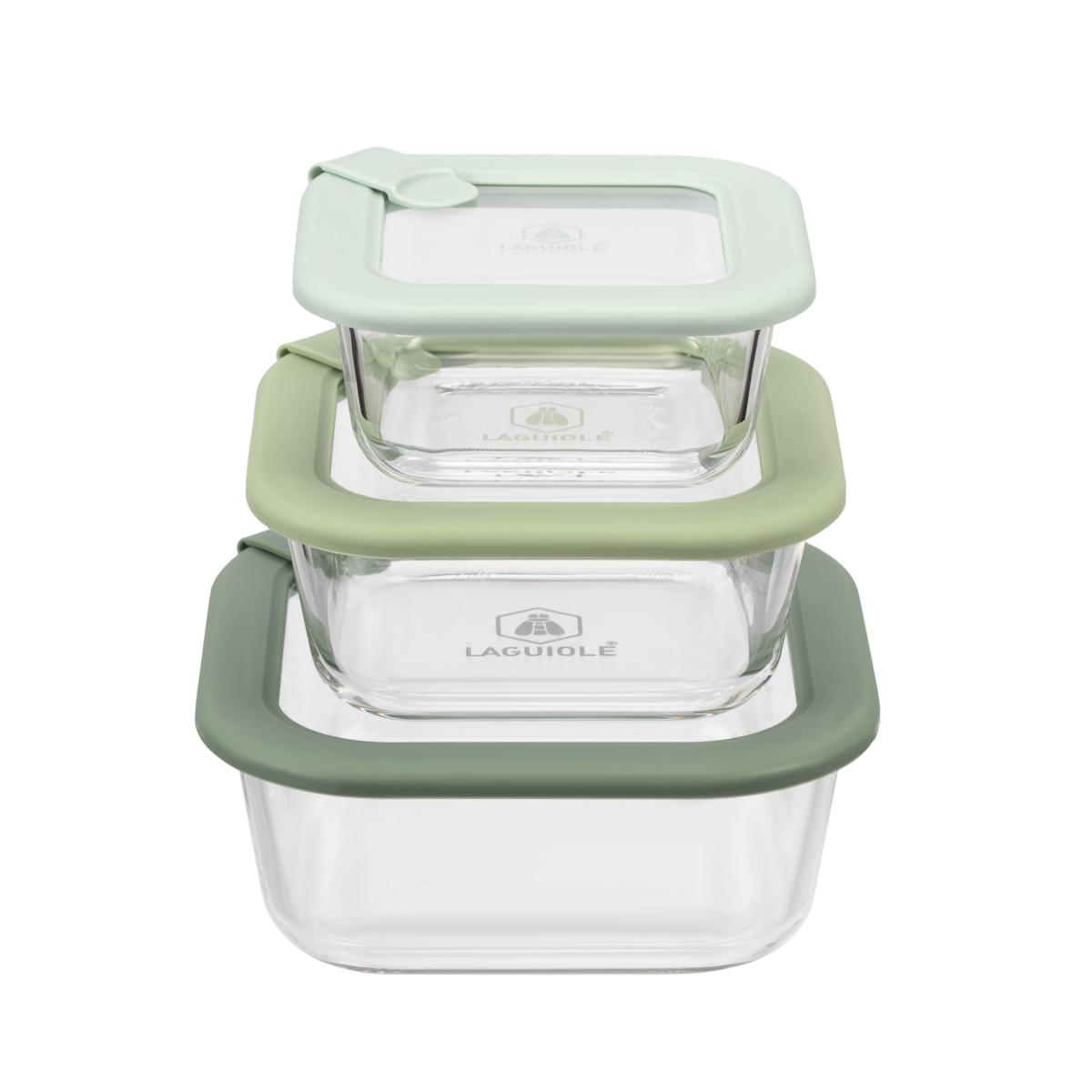 Lot de 3 boîtes en verre carrées avec couvercle 320/520/800ml Laguiole Cuisson - Mathon - 1
