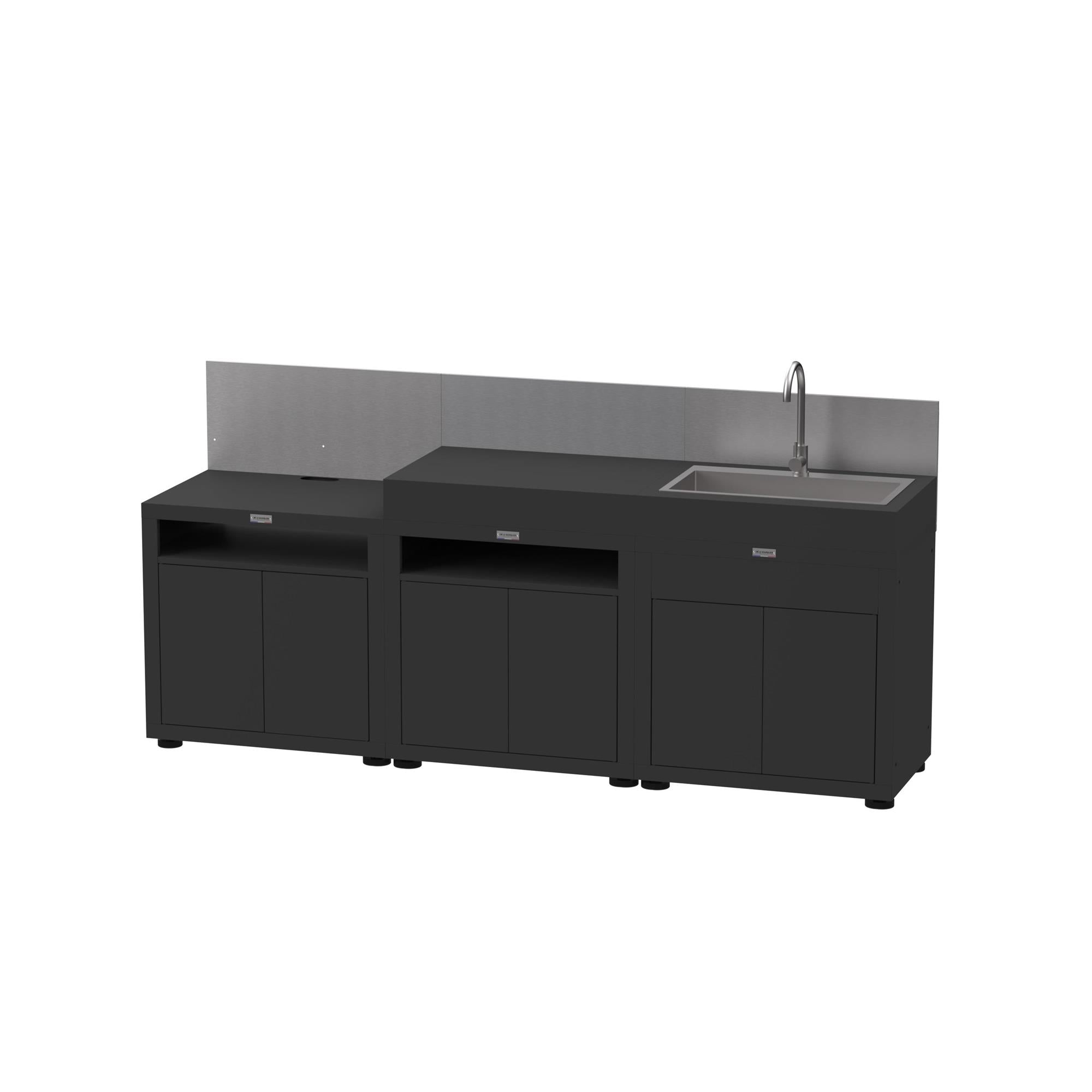 Cuisine 3 Elements Avec Credences - Noir Le Marquier - Mathon - 1