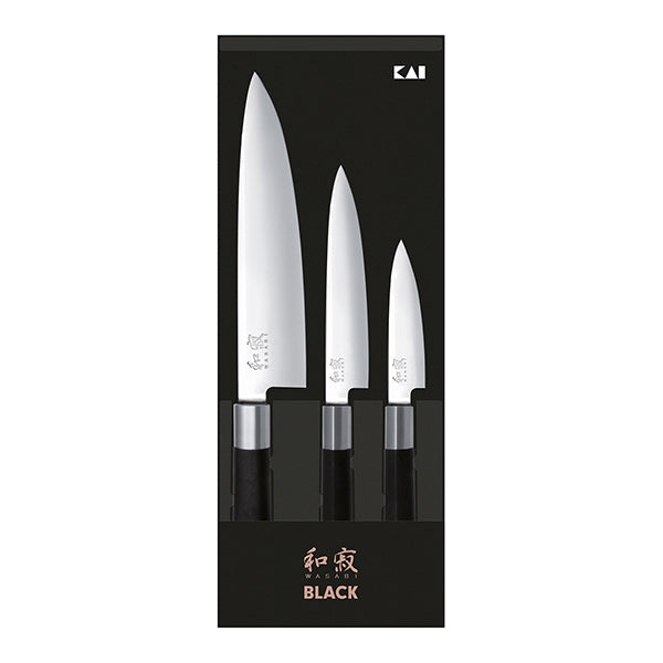 Set 3 couteaux 10 cm,15 cm, 20 cm Wasabi Black Kai - Mathon