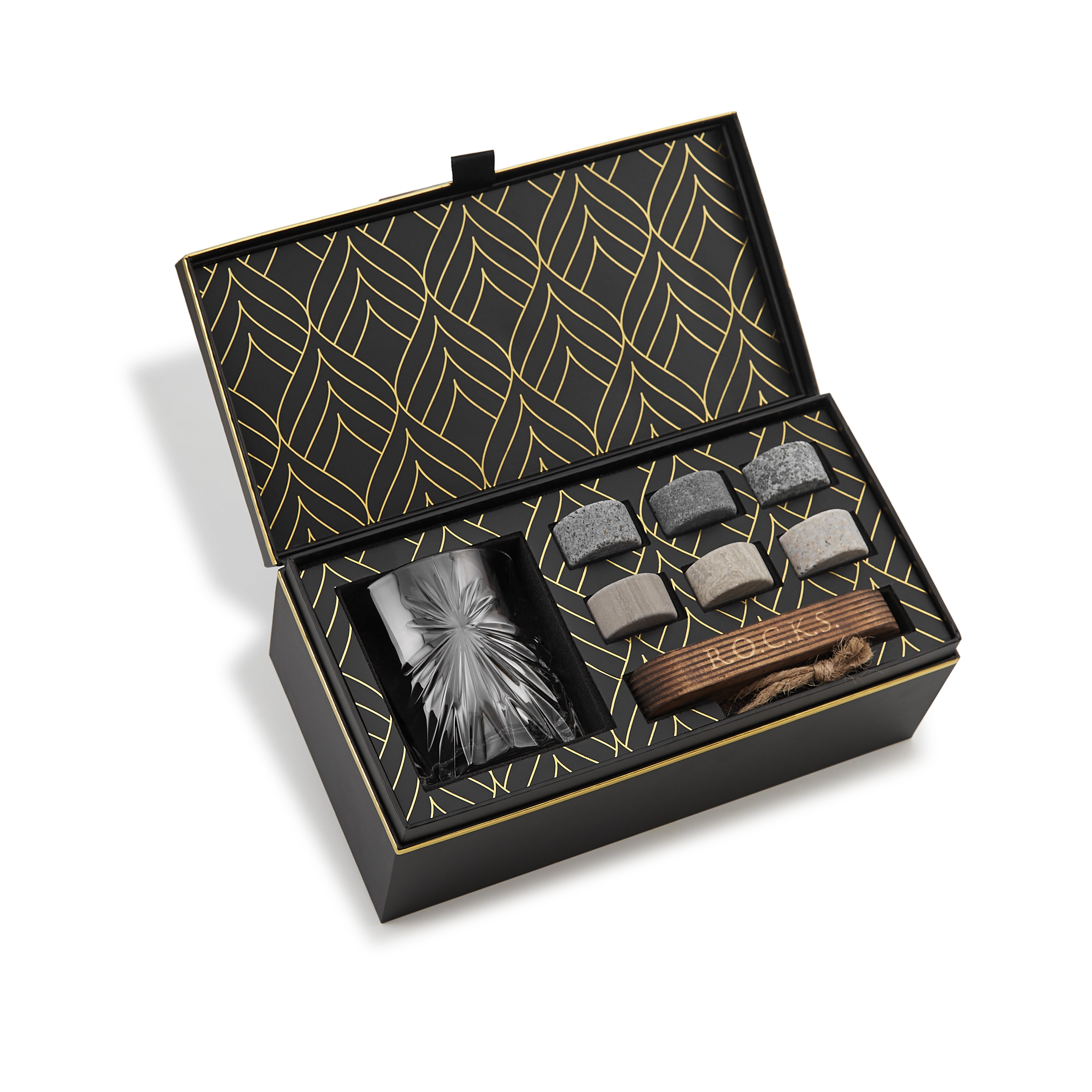 Coffret Pierres à Whisky et Verre Cristal Soleil - 6 Pierres Artisanales Rondes en Granit - Mathon - 1