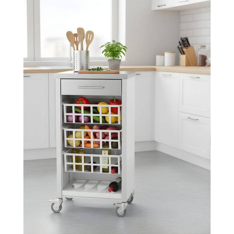 Desserte de cuisine avec plan de travail en acier inoxydable, MOHER, Blanc Don Hierro - Mathon - 6