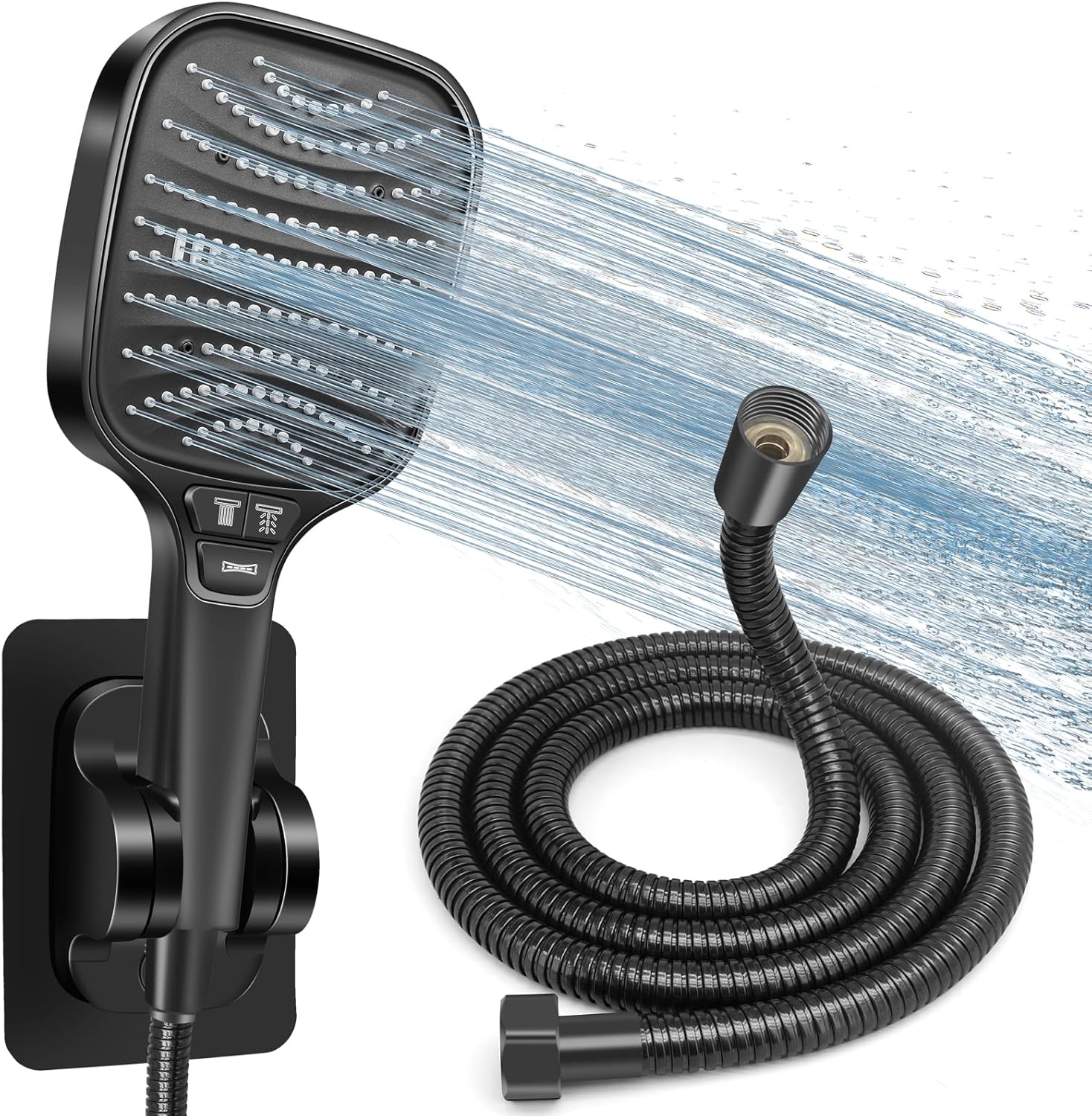 Pommeau de douche noir avec tuyau 8 modes 120 mm Vendos85 - Mathon