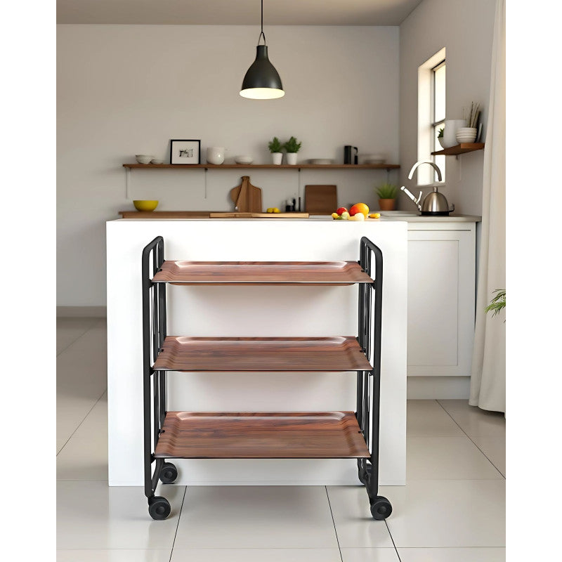 Desserte pliante 3 niveaux avec roulettes – structure noire, bauhaus Don Hierro - Mathon - 3