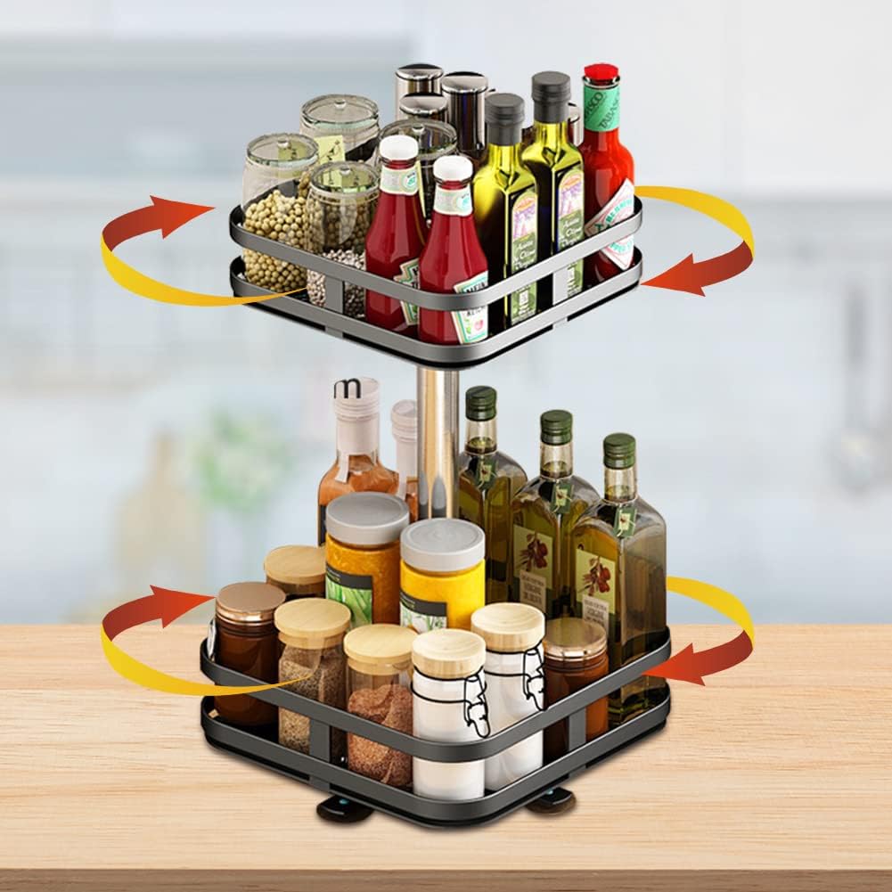 Étagère à épices rotative à 360° 2 étages En acier inoxydable Pour cuisine, salle de bain, plan de travail, armoire Vendos85 - Mathon