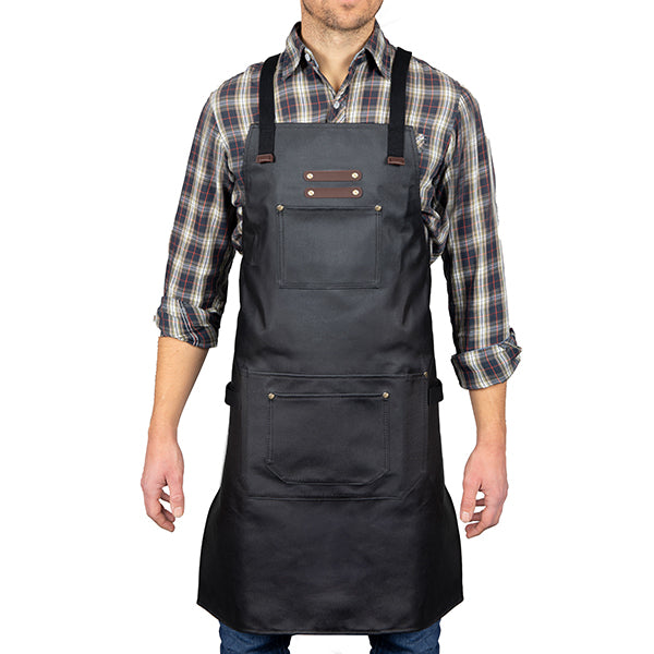 Tablier en toile enduite et cuir noir Livoo - Mathon - 2