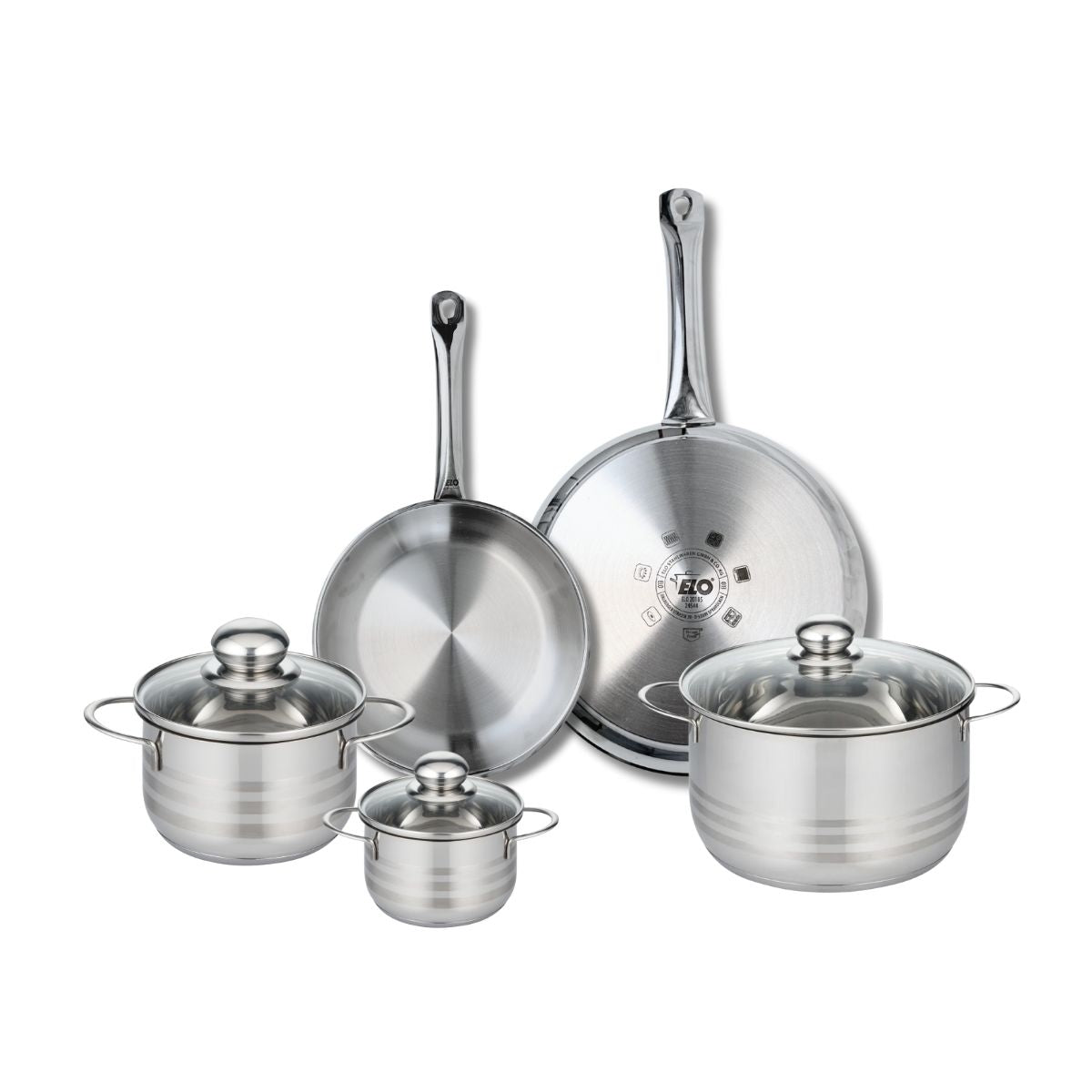 Ensemble de 2 Poêles de cuisson 24 et 28 cm et 3 faitouts 12, 16 et 20 cm  Profi Brillant Elo - Mathon - 1