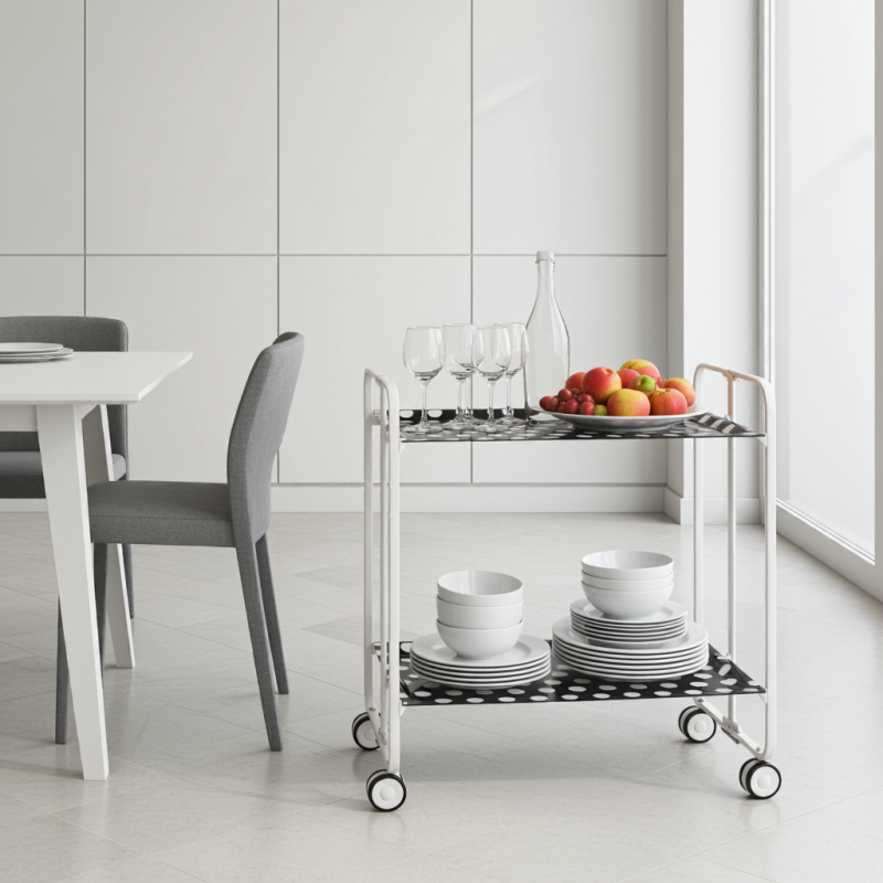 Desserte pliante 2 niveaux avec roulettes – structure blanche, bauhaus Don Hierro - Mathon - 3