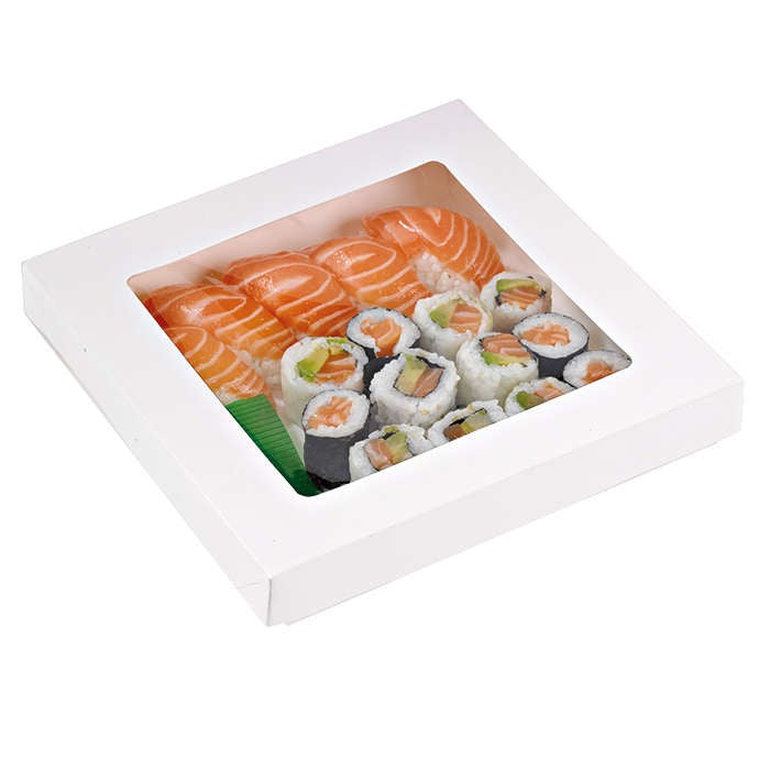 50Pcs - Boite "Kray" carrée carton blanc avec couvercle à fenêtre  205x205x40mm 1450ml FirstPack - Mathon - 1