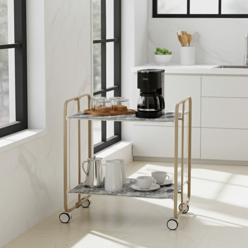 Desserte pliante 2 niveaux avec roulettes – structure couleur sable, bauhaus Don Hierro - Mathon - 2